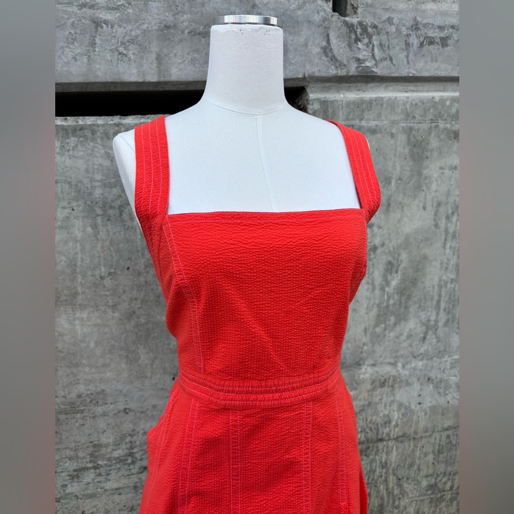 Anthropologie Maeve Alessandra Square Neck Cross-Back Zip Midi Dress Pockets 14 - Picture 12 of 16